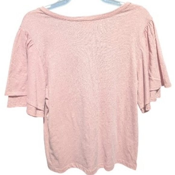 Time And Tru women's Top v neck flutter sleeve Medium 8-10 Pink Swiss Dot W-290 - Picture 8 of 8